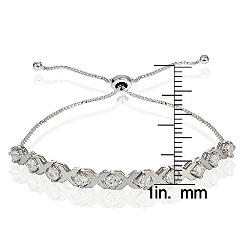 Image of Hoops & Loops Sterling Silver Cubic Zirconia XO Design Adjustable Bracelet
