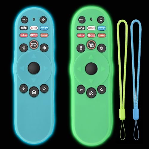 Image of 2 Pack TOKERSE Case for Vizio TV Remote XRT270, Cover Compatible with VIZIO XRT270 Smart TV Remote Control Anti Slip Shockproof Silicone Protective Sleeve with Lanyard Glow in The Dark - Blue Green