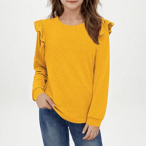 Shirts for Girl Ruffle Long Sleeve Casual Blouses Crew Neck Loose Tunic Tops Trendy Cute Pullover Shirt Comfy Tees2