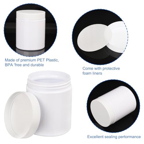 30 Packs 8.8oz (250 ml) Plastic White Jars with Lids, Cosmetic Containers jars with Wide-Mouth for slime, beads, rhinestones, sequins Cosmetics, Lotion, Cream, Ointments and More by KUKLIPJIM.3