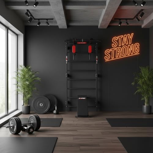 K-Sport: Trainingsset Sprossenwand + Dip Station, Klimmzugstange & Trainingsbank I Kraftstation mit Pull-Up Bar, Dip Stange & Hantelbank, inkl. E-Book