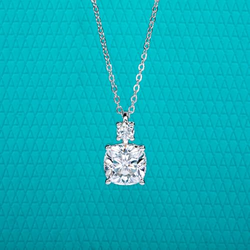 AnuClub Cushion Cut Moissanite Pendant Necklace D Color VVS1 925 Sterling Silver Refined Daily Necklace for Women with Certificate, 40+2+3cm Adjustable Chain2