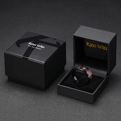 King Will OY-R047-10.5 Mens 8Mm Black Tungsten Carbide Wedding Ring Red And Gold Foils Inlay Tungsten Ring Wedding Band Beveled Edge 10.5 thumb #5