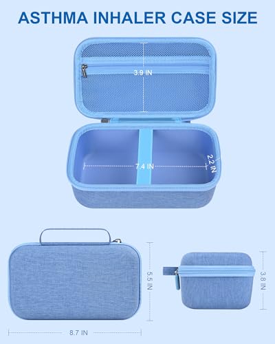 Image of Portable Asthma Inhaler Nebulizer Spacer Case for Kid and Adult, Case Only | Hard Shell Travel Carrying Case for Masks,with Handle & Mesh Pocket, Blue