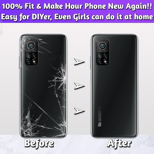 LUVSS Back Glass Cover Replacement Compitable for Xiaomi Mi 10T / 10T Pro 5G Rear Cover + Repair Manual DIY Tools Kit (Black) - Image 3
