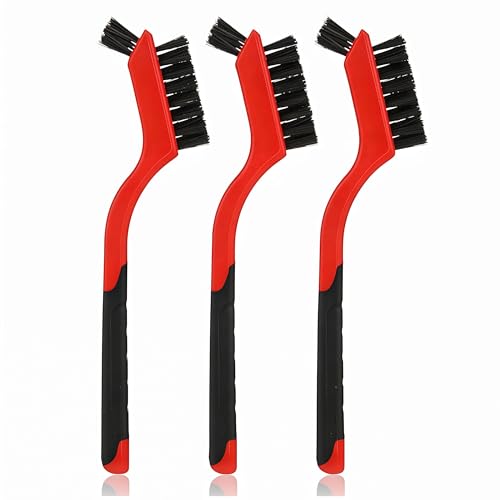 3-Piece Nylon Brush Set, Multi-Purpose Clean Stove Window Track Tile Grout Gap, Wear-Resistant U-Shape Bristles No Shedding, Easy Grip Handle, Homemakers Essential Cleaning Tool Kit