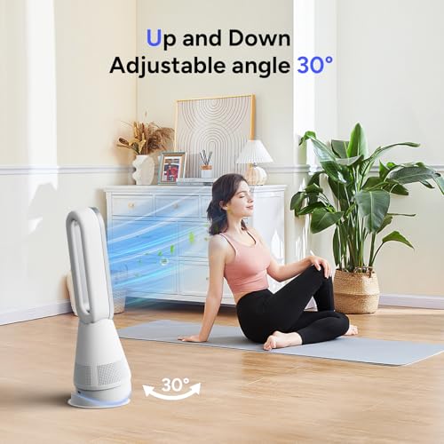 Faryuan Bladeless Heater Fan, 25inch Heating & Cooling & Filter Combo Tower Fan 80° Oscillating with Remote, 9H Timer, 8 Speeds, Portable Quiet for Indoor, Bedroom, Home Office Room, White&Sliver by Faryuan - Image 8