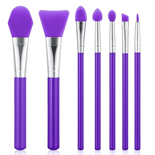 7PCS Silicone Brush Applicator Kit Resin Brush Applicator UV Resin Brushes Applicators Jelly Brushes Applicators for Cream Makeup Products and Epoxy Art Crafting Purple