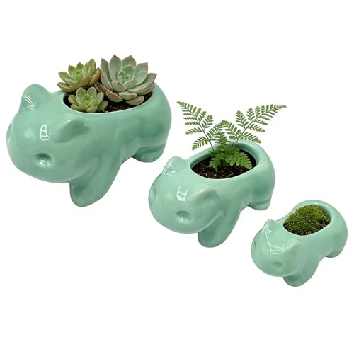 ZUDKSUY 3PCS Succulent Pots Mini Cute Animal Flower Pot Green Small Flower Pot Suitable for Potted Cactus Flowers Succulent Planting Also Home Decoration Crafts Gifts