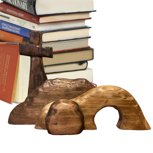 Decoración de tumbas vacías de Pascua - Set de estatuas de madera cruz y natividad | Decoración del hogar de resurrección cristiana, exhibición de mesa religiosa para regalos de Pascua, Iglesia y