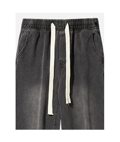 SOMTHRON Men's Regular Fit Straight Leg Jeans Drawstring Elastic Waist Loose Washed Lightweight Denim Pants2