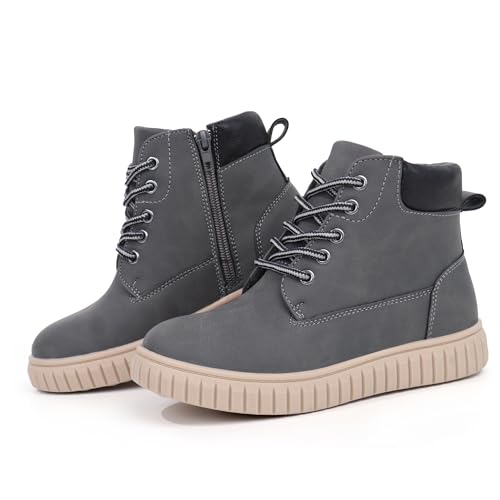 Tobfis - Tobfis Kids Zipper Ankle Boots Kids Sneaker with Boot-Like High Top Design for Boys & Girls(Toddler/Little Kid/Big Kid), Grey PU, 3 M US - -5%