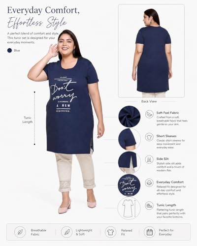 Image of In Love Women's Printed Cotton Plus Size Longline T-Shirt with Pockets | Cotton fabric - soft longline T-shirt with easy plus-size fit