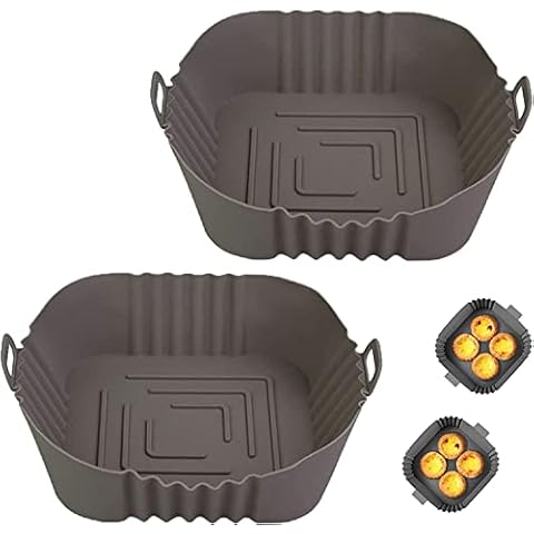 Silicone Air Fryer Liners, 7.8inch Air Fryer Accessories, Square Airfryer Liners Reusable Replacement of Parchment Liner Paper Air Fryer Silicone Liner Fits Air Fryer ( 2 x Gray) Cover