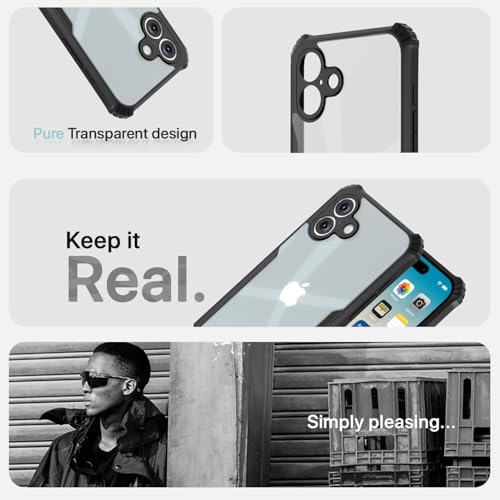 Image of Pikkme Crystal Clear Transparent Back | Ultra Hyrbid | Full Camera Protection | Raised Edge | Bumper Back Case for iPhone 16 (Black)