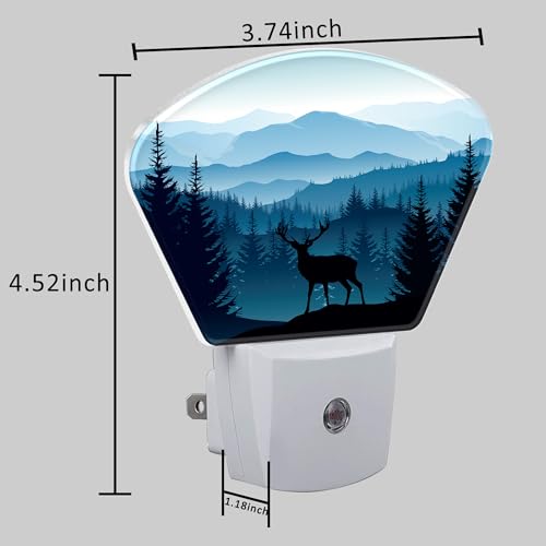 Image of Blue Misty Mountains Plug in Night Lights, Deer Nightlight Plug Into Wall Dusk to Dawn Sensor for Kid Girls Boys Women Men Bedroom, Hallway, Kitchen, Bathroom, Stairs Decor