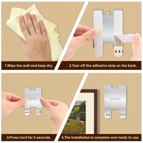 Image of 6 Pcs Metal Picture Frame Hangers Damage Free Hanging, Adhesive Sawtooth Picture Hanging Hooks Without Nails No Damage Picture Wall Hangers Art Hanger Hooks for Home Door Closet