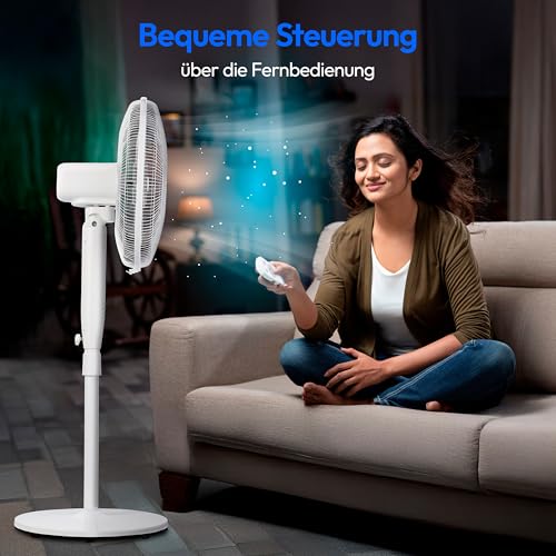 MEDION P21 SF Standventilator mit Fernbedienung (Ventilator leise, 3 Modi Schlafmodus Natur Oszilieren, 3 Geschwindigkeiten, verstellbare Höhe bis zu 130cm groß, Oszillation, Timerfunktion, MD12069)