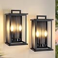 ZSMAIKU Large Outdoor Lights For House,Modern Exterior Lighting Fixtures,Black Outdoor Wall Lantern Sconce,2-Light Front Porch Garage Hallway Wall Mount Light With Thick Glass Shades Waterproof 2 Pack