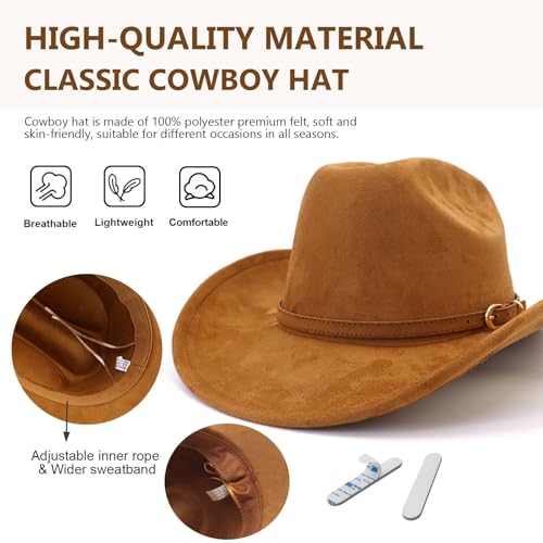 Image of Cowboy Hat Cowgirl Hat Men's & Women's Wide Brim Felt Fedora Hat with Buckle Belt Western Cowboy Hat for Women