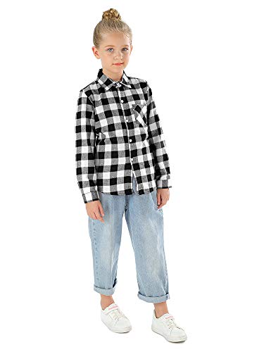 Image of Phorecys Girls' Plaid Flannel Shirt Long Sleeve Button Down Buffalo Checkered Shirt 2T-10 Years