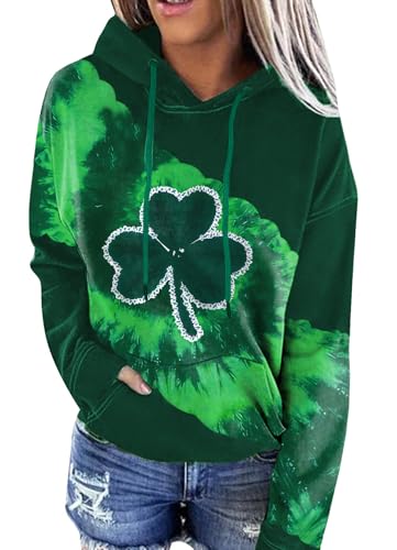 For G and PL Womens St Patricks Adult Funny Hoodie Clover Irish Lucky Crewneck Sweatshirt Shamrock Tie Dye L