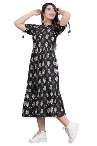 Image of Monique Brand Women's /Girls Cotton Kurta for Women Floral Printed Regular Fit Anarkali Kurta ||Floral Flared Western Dress