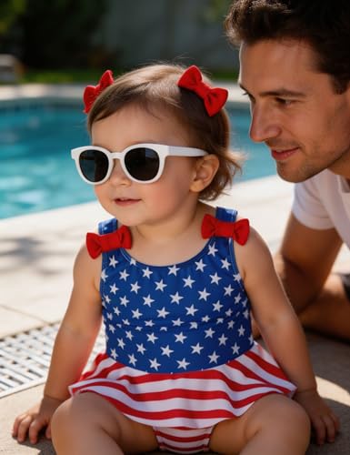 Image of oklady Toddler Swimsuit Girls One Piece Ruffled Girls Bathing Suit Bow Strap Swimwear Size 12M-4T