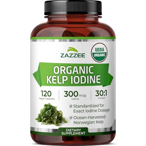 Zazzee USDA Organic Kelp Iodine 30:1 Extract 300 mcg per Capsule Vegan