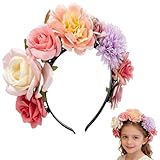 RUKAN Couronne Fleur Cheveux, Couronne de Fleurs avec Roses Rouges Artificielles, Serre Tête Bohème pour Mariage et Voyage, Taille Standard Universelle, 11,5 cm, 1 unité, Femme, Enfant, Adulte