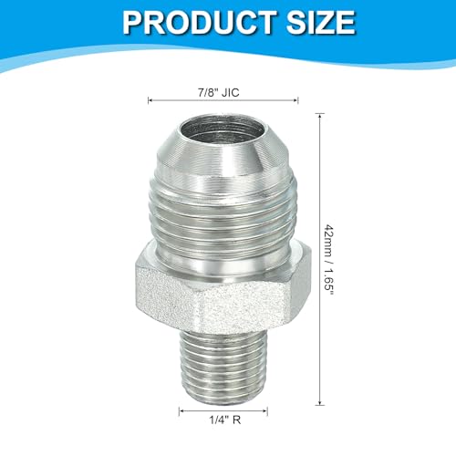 Image of PATIKIL Pipe Adapter Connector 7 /8 inch Male 74 Flare JIC x 1 /4 inch Male R Pipe Fitting Oil Feed Restrictor Fitting Hydraulic Connector for Oil Steam Water Pipelines System