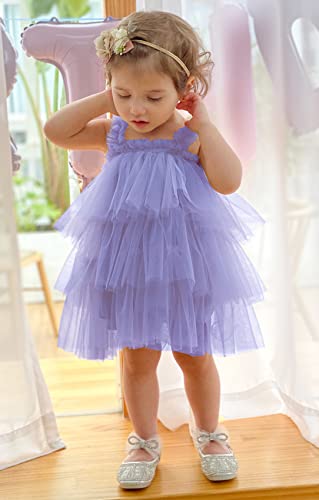 Baby Girls Dress,First Birthday Outfit Tutu Tulle Dresses With Flower Headband 12 Months Lavender #TOP1