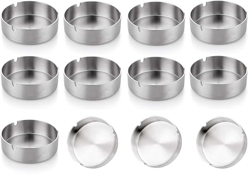 Posacenere in acciaio inox, posacenere, posacenere da esterno, utilizzato in bar, ristoranti, camere da letto, all'aperto, rotondo (confezione da 12)