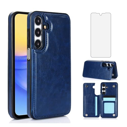 Étui portefeuille Samsung Galaxy A15 5G avec verre trempé et support robuste