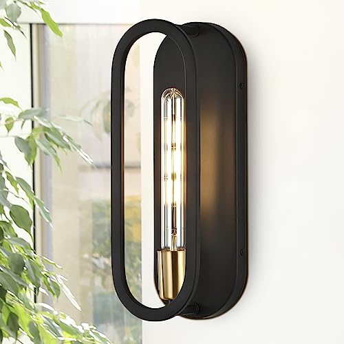 Image of JONATHAN Y 4.75 inch Black /Brass Gold LED Wall Sconce, 1-Light Mid-Century Lamp for Bathroom Vanity, Bedroom, Hallway, Dimmable Bohemian Metal Fixture, LED Bulb Included (JYL9917B)