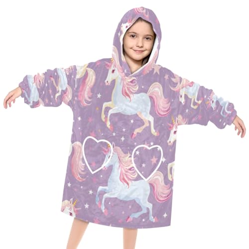 Pardick Wearable Blanket Hoodie for Kids, Sunlit Horse Fleece Sweatshirt Blanket Oversized Blanket Sweatshirt with Pocket Flannel Warm Hooded Blanket 6-10 Year Old Girl Boy Gift, One Size