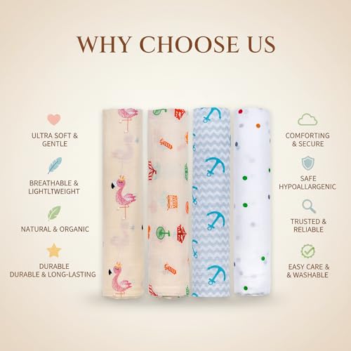 Image of Muslin Cotton Baby Swaddle | 110 x 100 cm | Ultra-Soft, Breathable & Lightweight | Multipurpose | Hypoallergenic | Unisex | Ideal Newborn Baby Gift (Flamingo /Circus /Anchor /Polka)