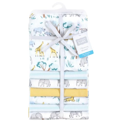 Image of Hudson Baby Unisex Baby Cotton Poly Flannel Receiving Blankets Bundle, Safari Friends, One Size