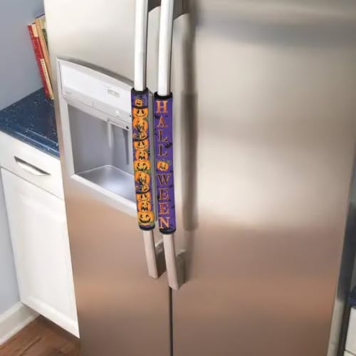Image of Funny Halloween 6Pcs Refrigerator Handle Covers Pumpkin Fridge Door Handle Protector Anti-Stain Anti-Fingerprint Protective Electrical Kitchen Appliances Gloves Kitchen Decor