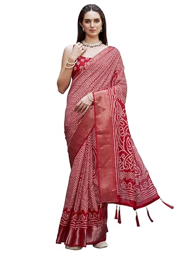 Image of Womanista Women's Ready to wear red colored cotton blend saree with woven border(TI6901 Red Onesize)