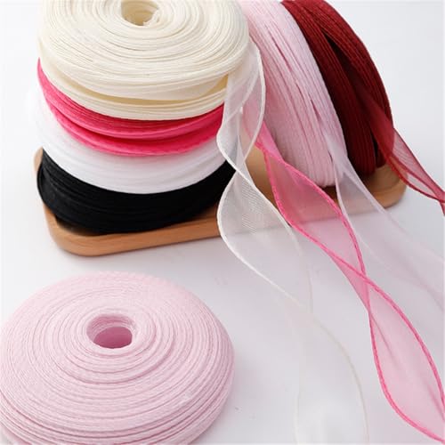 Cinta de organza y gasa, Cinta de gasa 4 cm x 10 yardas, paquete 5, 50 en total, color crema ensueño(Pink,10 x 10 Yard)