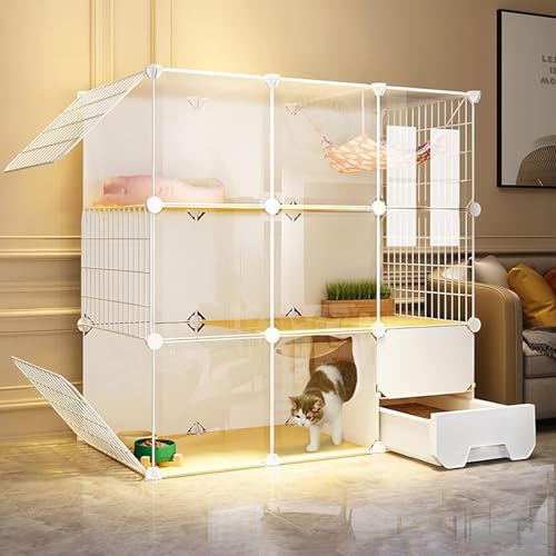 Cage pour chat avec bac à litière fermé et parc modulable en fil métallique pour 2 à 5 chats