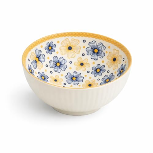 Image of Bohemian Porcelain Bowl 1 Pc | 300 ml Microwave & Dishwasher Safe | Designer Soup, Cereal & Snack Bowls - Flora
