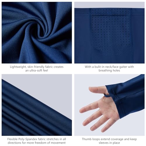 BASSDASH Youth UPF 50+ Hooded Shirts with Mask UV Neck Gaiter Sun Protection Long Sleeve T Shirt for Fishing Swim4