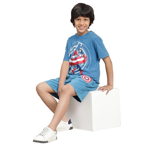 Image of Kidsville Captain America Printed Regular Fit Blue Cotton Boy's T-Shirt