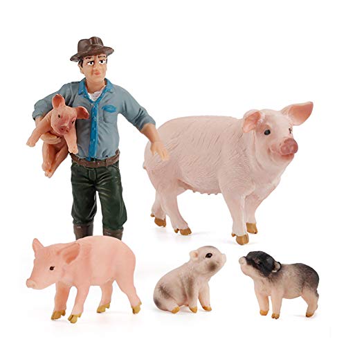 DOYIFun 5 Pcs Realistic Farm Pig Animals Model Figures Toy Set,Barn Farm Pig Figurines Collection Playset with Farm Keepers, Preschool Educational Learn Cognitive Toys for Toddler Kids