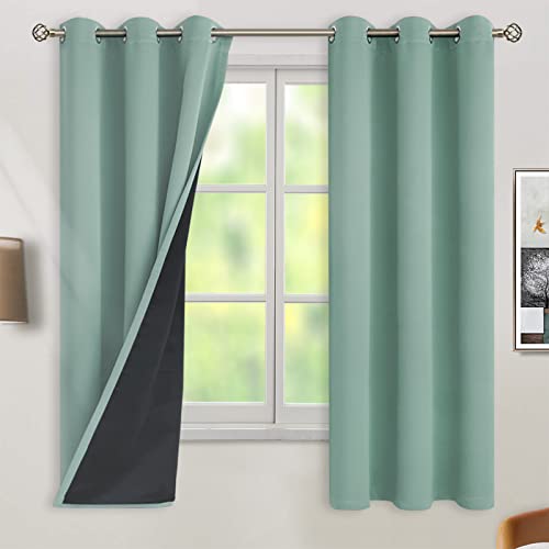 Image of BGment Thermal Insulated 100% Blackout Curtains for Bedroom with Black Liner, Double Layer Full Room Darkening Noise Reducing Grommet Curtain (42 x 63 Inch, Frosty Green, 2 Panels)