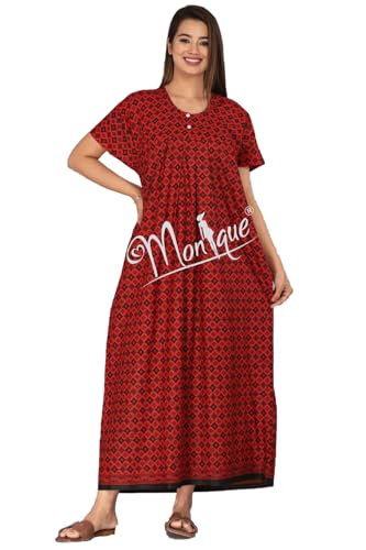 Image of Monique Brand 100% Pure Cotton Nighty for Woman | Floral Gown for Women Night Wear | Cotton Nighty for Women Stylish | Maxi for Women Cotton