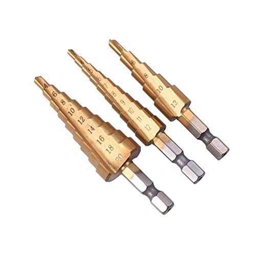 Broca escalonada, broca escalonada de carburo, 3 piezas, brocas escalonadas de titanio y acero HSS, 3-12 mm, 4-12 mm, 4-20 mm, herramientas de corte cónico escalonado, acero, carpintería, juego de per