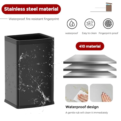 Image of 25L /6GALSquare Kitchen Trash can,Black Metal Trash Can for Bathroom,Black Stainless Steel Trash can for Kitchen,Commercial,Detached House (6.6gallon Black)